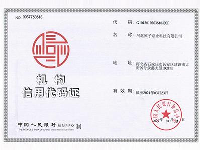 原(yuán)子泵業：機(jī)構信(xìn)用代(dài)碼證